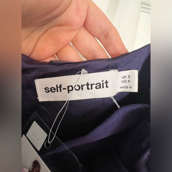 self-portrait Polka Dot Satin Midi Dress in Navy - Picture 9 of 14